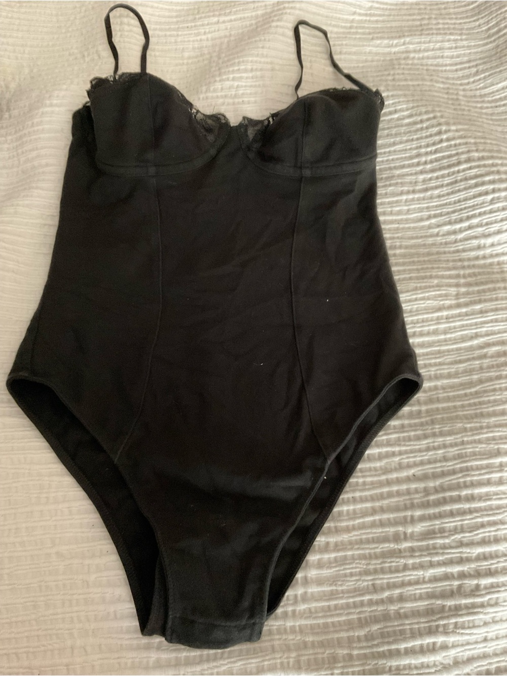 Victoria's Secret Black One-Piece Bodysuit with Lace Trim